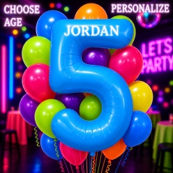 Neon Glow Blue PERSONALIZED Balloon Bouquet